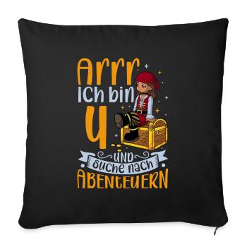 Ich bin 4 - Mädchen Pirat - Sofakissenbezug 45 x 45 cm - Schwarz - Vorne