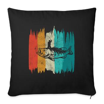 Angler Motif - Fishing Fishing Retro - Sofa pillowcase 17,3'' x 17,3'' (45 x 45 cm) - black - Front