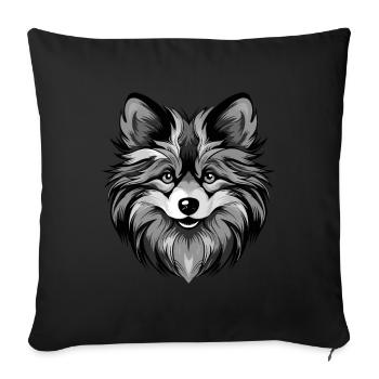 Portrait de chien de Poméranie - Housse de coussin décorative 45 x 45 cm - noir - Devant