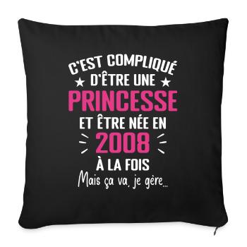 Princesse Née en 2008 - Cadeau D'anniversaire 2008 - Housse de coussin décorative 45 x 45 cm - noir - Devant