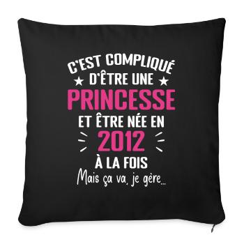 Princesse Née en 2012 - Cadeau D'anniversaire 2012 - Housse de coussin décorative 45 x 45 cm - noir - Devant