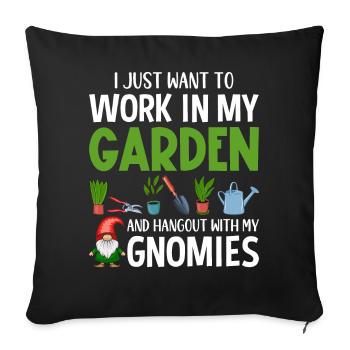 Lustiger Gartenzwerg Gartenarbeit Zwerggarten - Sofakissenbezug 45 x 45 cm - Schwarz - Vorne