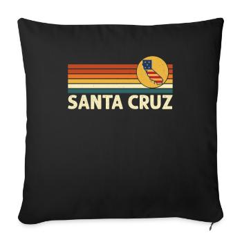 Santa Cruz Californie Rétro 70s 80s Drapeau des États-Unis - Housse de coussin décorative 45 x 45 cm - noir - Devant