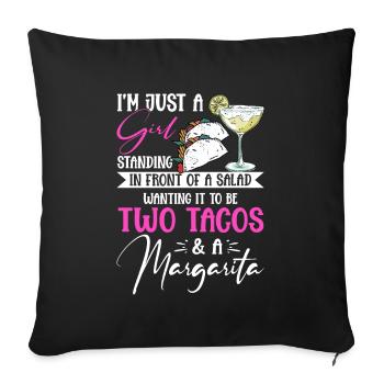Juste une fille Deux tacos Margarita Taco mardi - Housse de coussin décorative 45 x 45 cm - noir - Devant