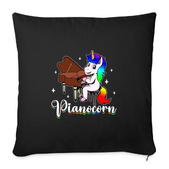 Pianocorn - Licorne au piano - Housse de coussin décorative 45 x 45 cm - noir - Devant