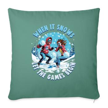 Schneeballschlacht - Quand il neige, laissez les jeux - Housse de coussin décorative 45 x 45 cm - vert sapin - Devant