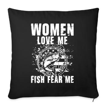 Pêche et pêche - Dicton du pêcheur - Housse de coussin décorative 45 x 45 cm - noir - Devant