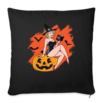 Pin Up Sorcière Rétro Vintage Halloween - Housse de coussin décorative 45 x 45 cm - noir - Devant