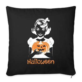 Citrouille Sorcière Rétro Vintage Halloween - Housse de coussin décorative 45 x 45 cm - noir - Devant