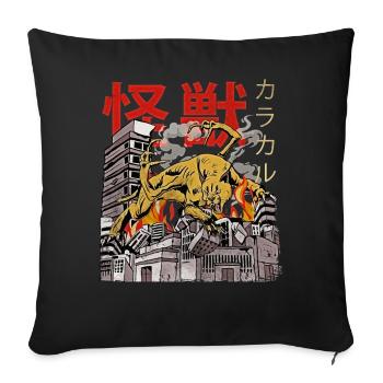 Kaiju Big Floppa Monstre Anime Japonais Caracal - Housse de coussin décorative 45 x 45 cm - noir - Devant