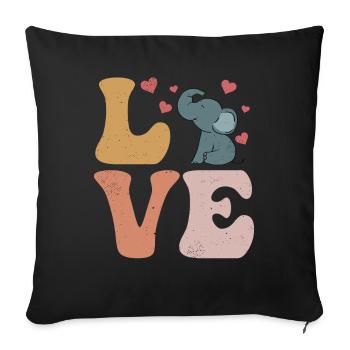 Elefanten-Liebes-Safari - Sofakissenbezug 45 x 45 cm - Schwarz - Vorne