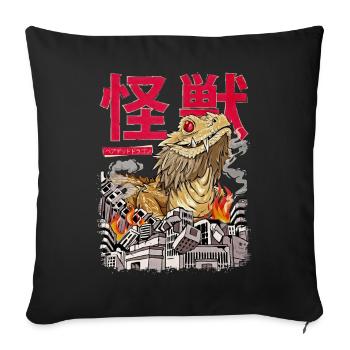 Kaiju Dragon Barbu Oeuf Monstre Japonais Anime - Housse de coussin décorative 45 x 45 cm - noir - Devant
