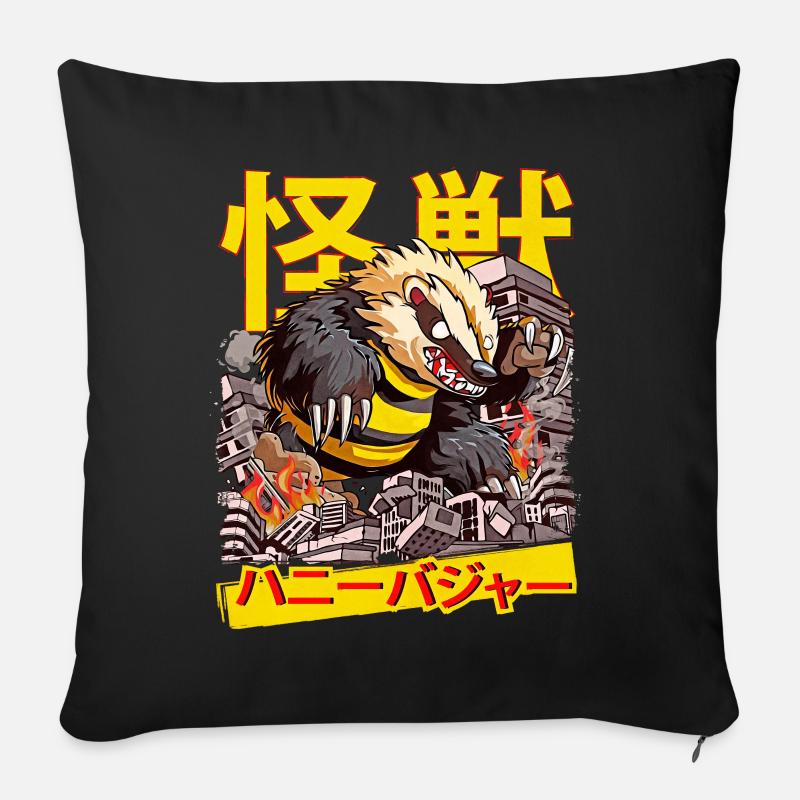 Kaiju Honigdachs Japanisch Anime Monster Ratel - Sofakissenbezug 45 x 45 cm - Schwarz
