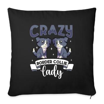 Crazy Border Collie Lady - Border Collie - Housse de coussin décorative 45 x 45 cm - noir - Devant