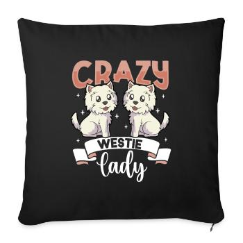 Crazy Westie Lady - West Highland Terrier - Housse de coussin décorative 45 x 45 cm - noir - Devant