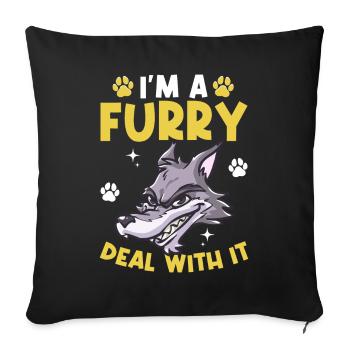 Furry Fandom Fursona Fursuit Wolf - Sofa pillowcase 17,3'' x 17,3'' (45 x 45 cm) - black - Front