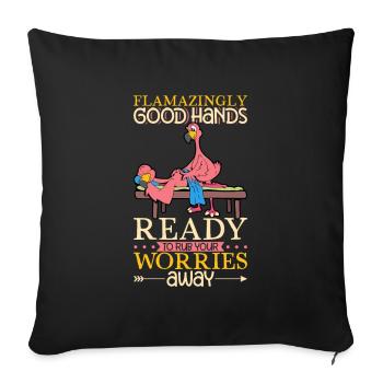 Flamant rose pendant le massage - Housse de coussin décorative 45 x 45 cm - noir - Devant