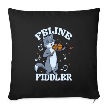 Feline Fiddler - Katze an der Geige - Sofakissenbezug 45 x 45 cm - Schwarz - Vorne