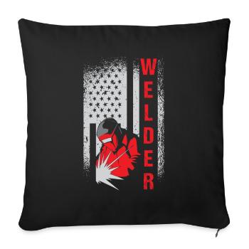 Welder USA Flag Patriot Welding - Sofa pillowcase 17,3'' x 17,3'' (45 x 45 cm) - black - Front