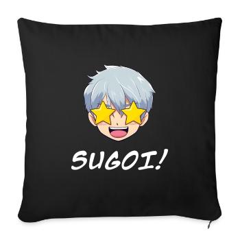 Visage d’anime étonné emoji sugoi ! - Chemise d’anime - Housse de coussin décorative 45 x 45 cm - noir - Devant