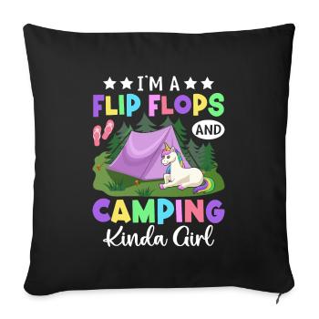 Camping-car Camping Fille Camper - Housse de coussin décorative 45 x 45 cm - noir - Devant