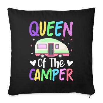 Femme Camper Camping-car Camping - Housse de coussin décorative 45 x 45 cm - noir - Devant