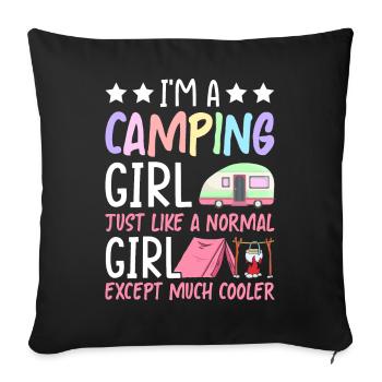 Femme Camper Camping-car Camping - Housse de coussin décorative 45 x 45 cm - noir - Devant