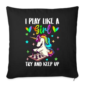 Chess Girl Schachspielerin - Sofakissenbezug 45 x 45 cm - Schwarz - Vorne