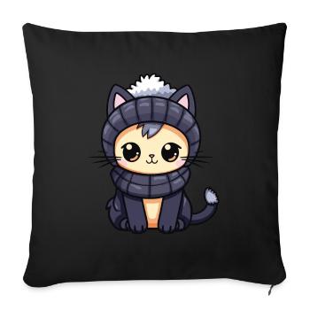 Cat Winter Comic - Sofa pillowcase 17,3'' x 17,3'' (45 x 45 cm) - black - Front