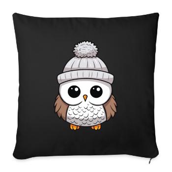 Eule Winter Comic - Sofakissenbezug 45 x 45 cm - Schwarz - Vorne