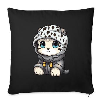 Schneeleopard Winter leopard Comic - Sofakissenbezug 45 x 45 cm - Schwarz - Vorne