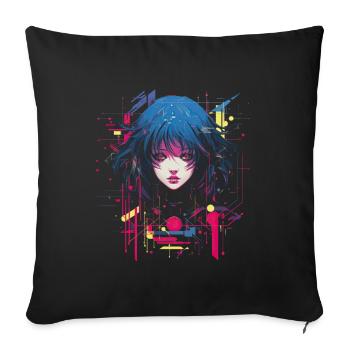 Goth Anime Mädchen Glitch Art Grunge - Sofakissenbezug 45 x 45 cm - Schwarz - Vorne