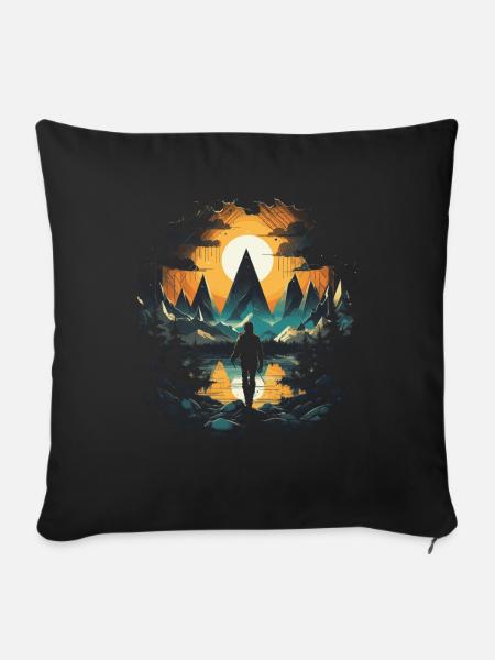 Wanderer Landschaft Wandern Wald Urlaub - Sofakissenbezug 45 x 45 cm - Schwarz