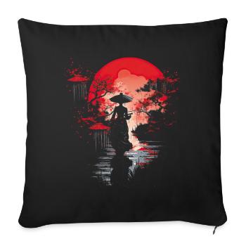 Geisha Kyoto Kimono Culture Sanctuaire Anime Samouraï - Housse de coussin décorative 45 x 45 cm - noir - Devant