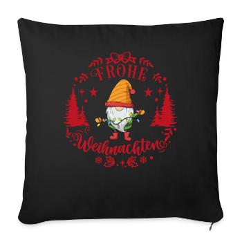 Frohe Weihnachten mit Weihnachtszwerg ein Zwerg - Sofakissenbezug 45 x 45 cm - Schwarz - Vorne