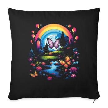 Cute Kawaii Rainbow Butterflies Dream - Sofa pillowcase 17,3'' x 17,3'' (45 x 45 cm) - black - Front