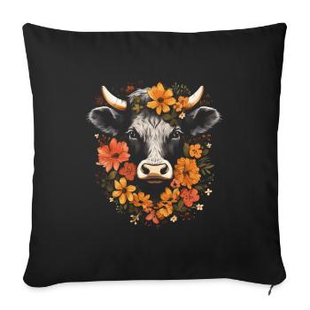 Fleurs mignonnes Fermier d’animaux de la ferme - Housse de coussin décorative 45 x 45 cm - noir - Devant