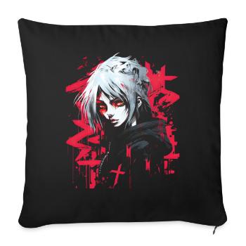 Anime Goth Girl Esthétiquement Pastel Sombre Edgy Homme - Housse de coussin décorative 45 x 45 cm - noir - Devant