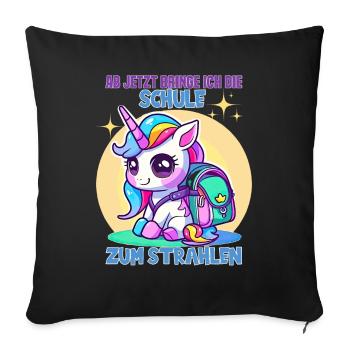 Licorne écolière pour l’inscription à l’école - Housse de coussin décorative 45 x 45 cm - noir - Devant