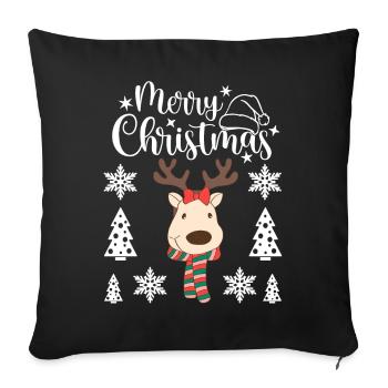 Un drôle de cerf avec une écharpe Joyeux Noël - Housse de coussin décorative 45 x 45 cm - noir - Devant