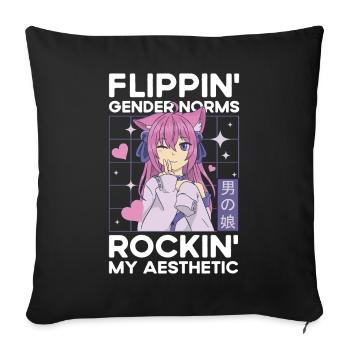 Crossdressing Crossdresser MTF Anime - Sofa pillowcase 17,3'' x 17,3'' (45 x 45 cm) - black - Front