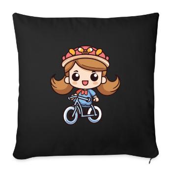 Bicyclette Fille Mignonne - Housse de coussin décorative 45 x 45 cm - noir - Devant