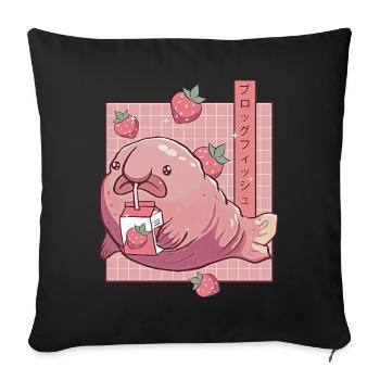 Kawaii Blobfish Lait de fraise japonais - Housse de coussin décorative 45 x 45 cm - noir - Devant