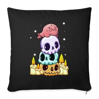 Kawaii Pastel Goth Blobfish crânes bougies - Housse de coussin décorative 45 x 45 cm - noir - Devant