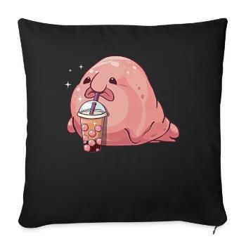 Kawaii Blobfish Boba Bubble Milk Tea - Sofa pillowcase 17,3'' x 17,3'' (45 x 45 cm) - black - Front