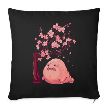 Kawaii Blobfish Japanese Cherry Blossoms - Sofa pillowcase 17,3'' x 17,3'' (45 x 45 cm) - black - Front