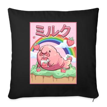 Kawaii Blobfish japonais fraise lait arc-en-ciel - Housse de coussin décorative 45 x 45 cm - noir - Devant