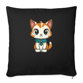 Chat Kawaii - Housse de coussin décorative 45 x 45 cm - noir - Devant