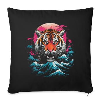 Clair De Lune, Tigre, Chinois, Japonais, Chine - Housse de coussin décorative 45 x 45 cm - noir - Devant