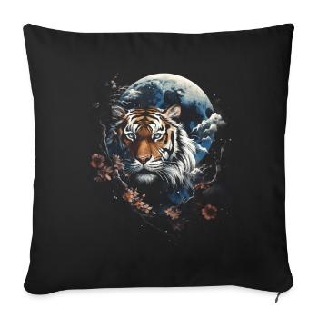 Clair De Lune, Tigre, Chinois, Japonais, Chine - Housse de coussin décorative 45 x 45 cm - noir - Devant